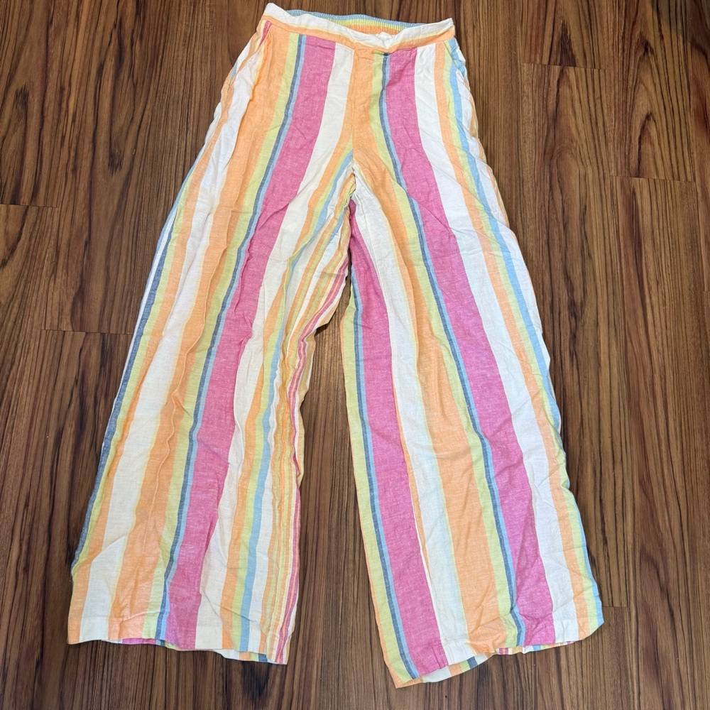 #34 New York & Company Linen Blend Wide Leg Striped Pants